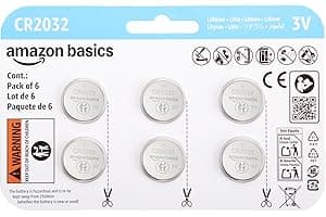 Amazon Basics - Paquete de 6 pilas de litio CR2032 de larga duración, 3 voltios, sin mercurio