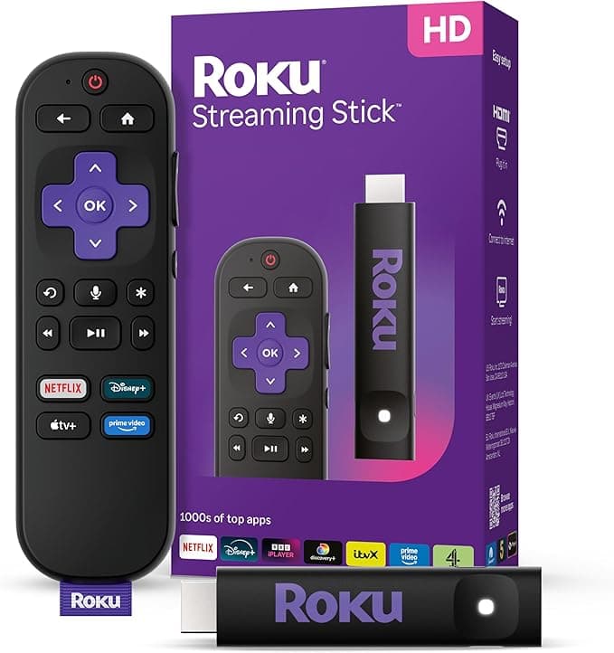 Roku® Streaming Stick™ 2025 - Dispositivo de transmisión Roku HD para TV con Control Remoto por Voz - TV Gratis y en Vivo