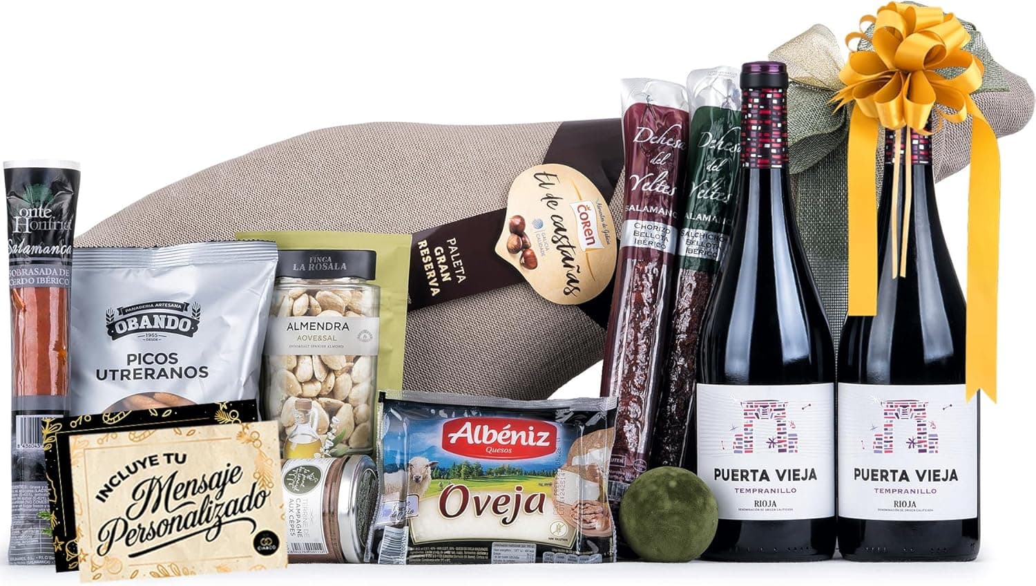 Cesta de Navidad con Jamón Gourmet 2025 (Lote 402) · Con Paleta Gran Reserva, Vinos Rioja, Ibéricos, Queso y Más · Incluye Tarjeta Personalizable · Regalo Corporativo, Familiar o Personal Ideal