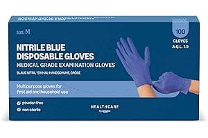 Amazon Basic Care Guantes desechables de nitrilo azul, Sin empolvar, Talla M, 100 Unidad (Anteriormente Marca Hevea)