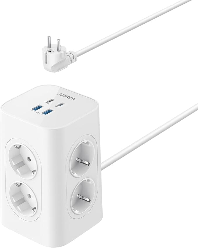 Anker Regleta de enchufes con protector contra subidas de tensión 12 en 1 con interruptor (13 A, 2990 W),carga rápida USB-C